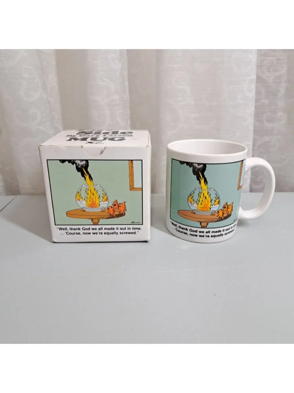 The Far Side Coffee Mug Gary Larson Now We're Equally Screwed Fish Bowl 1988
